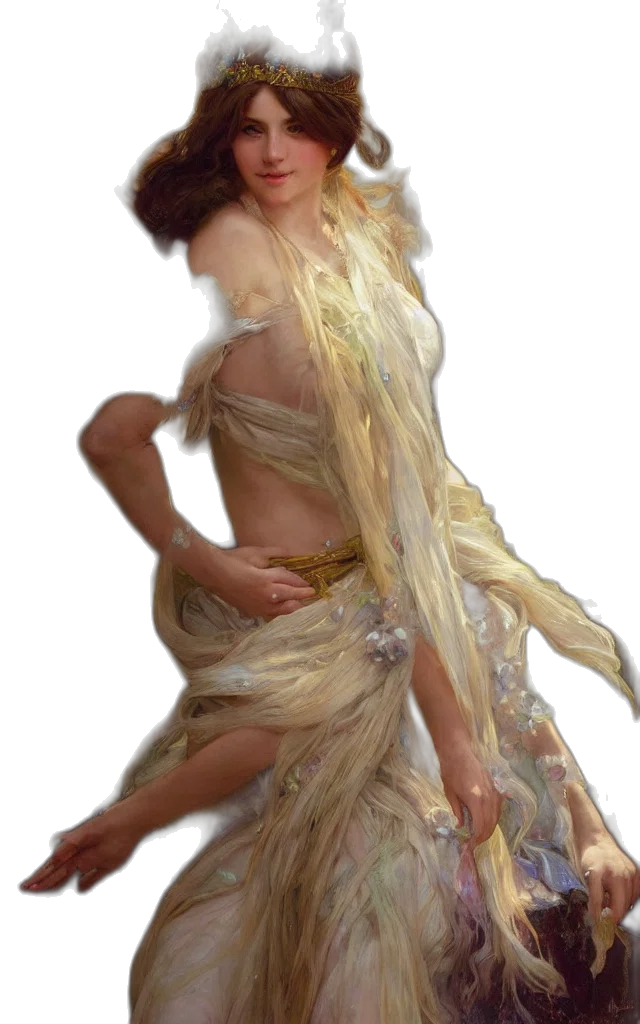 dress, hair, jewelry, creature, oil painting, fantasy art, photorealistic, concept art transparent PNG cut-out