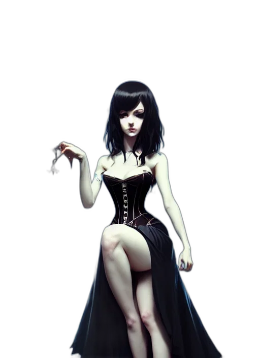 dress, fantasy art, concept art, comic book art, pixel art, dark, monochrome, elegant transparent PNG cut-out