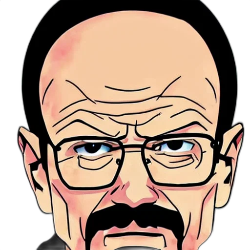 face, cartoon, comic book art, concept art, photorealistic, walter, white, anime transparent PNG cut-out