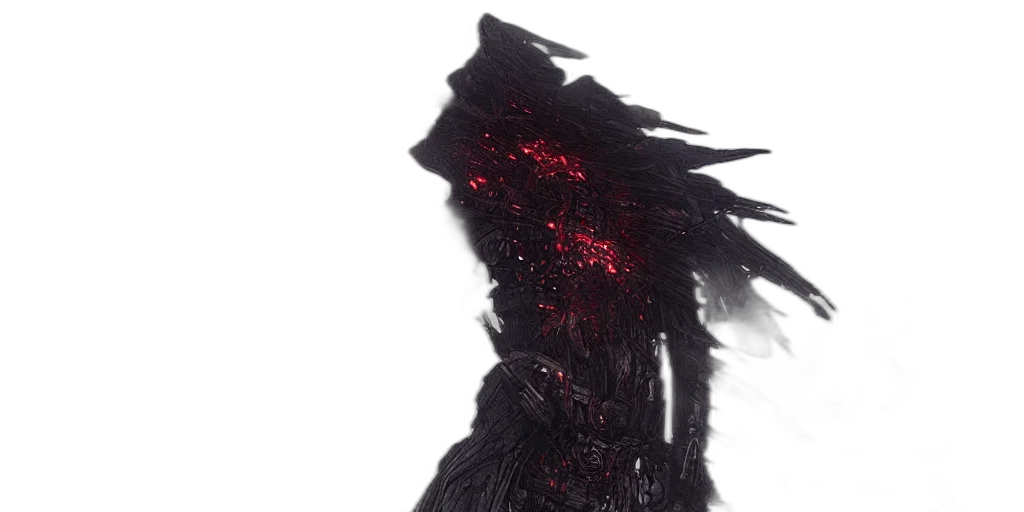 hair, dress, mask, jacket, concept art, 3d render, dark, grimdark transparent PNG cut-out