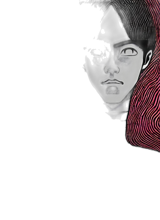 mask, face, creature, jacket, comic book art, concept art, anime, photorealistic transparent PNG cut-out