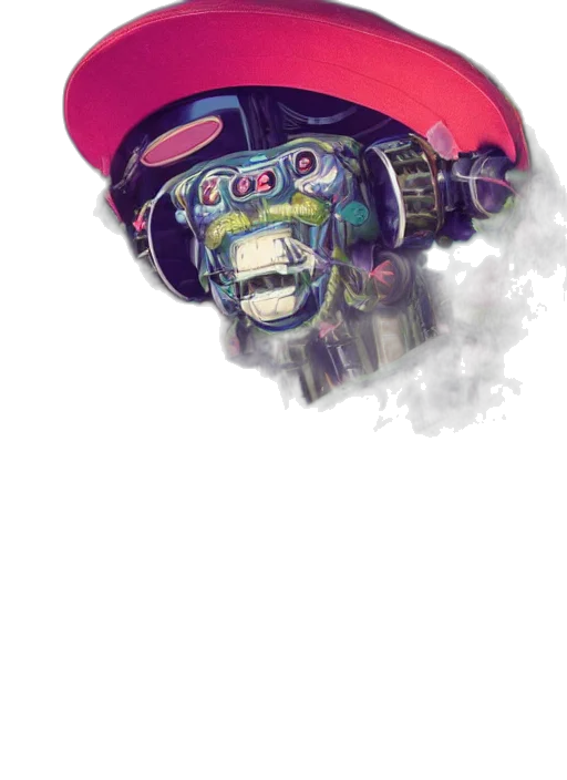 robot, mask, hat, weapon, cyberpunk, concept art, watercolor, comic book art transparent PNG cut-out