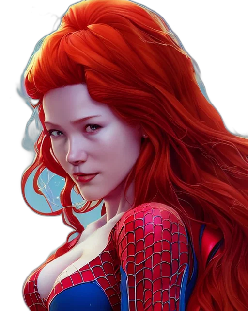 comic book art, fantasy art, concept art, photorealistic, red, haired, mary, jane transparent PNG cut-out