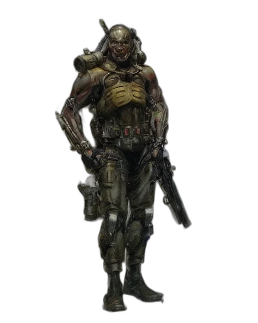 robot, creature, staff, weapon, concept art, fantasy art, comic book art, 3d render transparent PNG cut-out