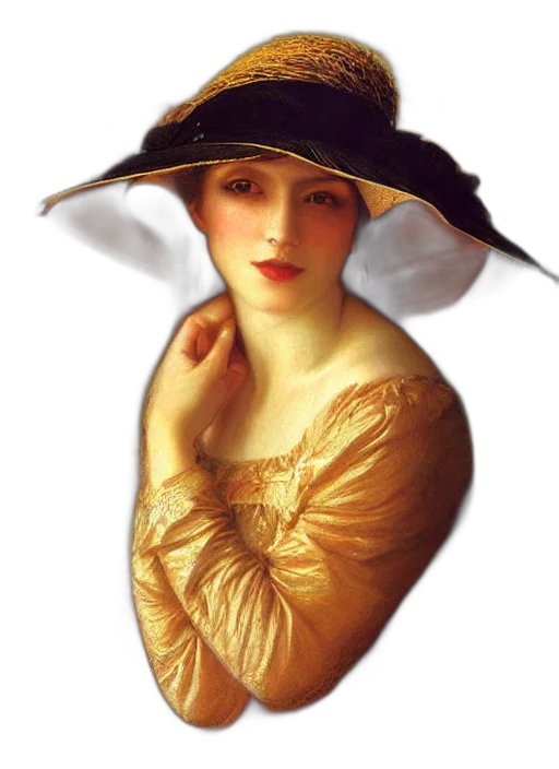 hat, dress, face, jewelry, photorealistic, oil painting, fantasy art, pixel art transparent PNG cut-out
