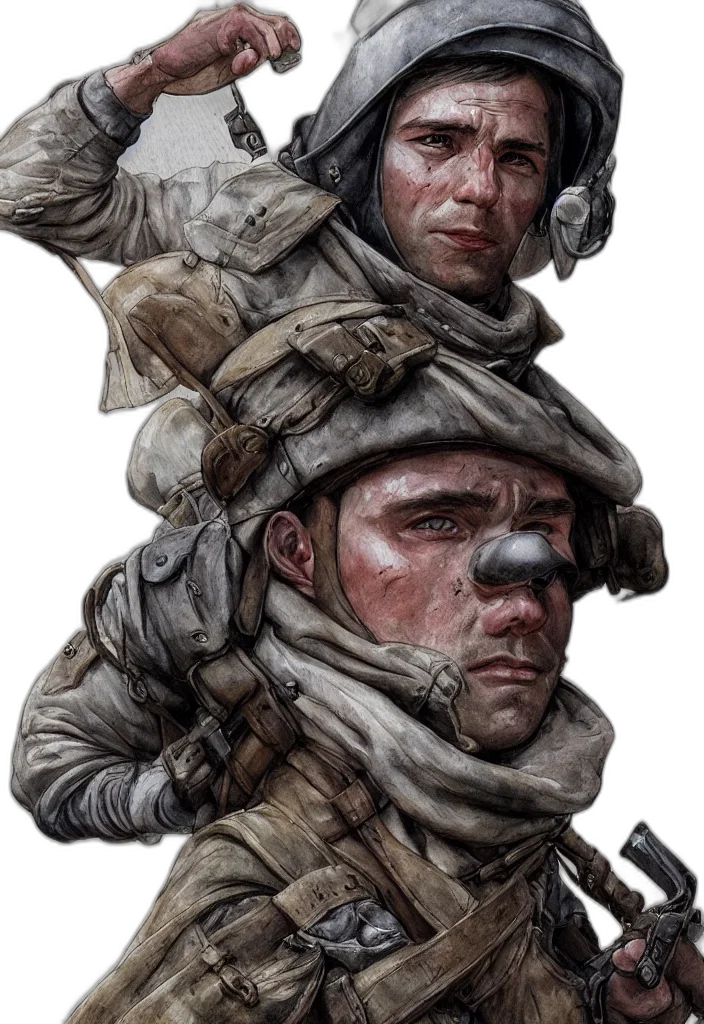 face, jacket, hat, weapon transparent PNG cut-out