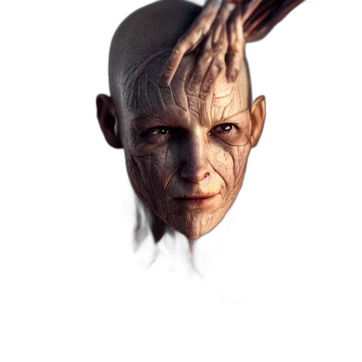 face, mask, staff, creature, 3d render, concept art, photorealistic, fantasy art transparent PNG cut-out