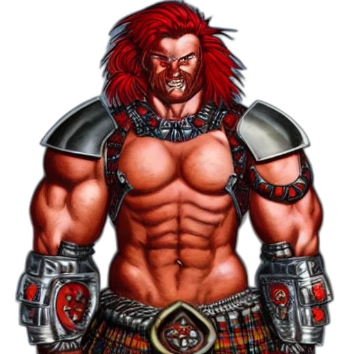 comic book art, concept art, fantasy art, pixel art, bulky, muscular, scottish, warrior transparent PNG cut-out