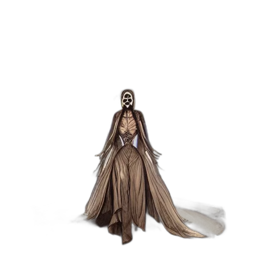 mask, dress, creature, staff, concept art, fantasy art, 3d render, pixel art transparent PNG cut-out