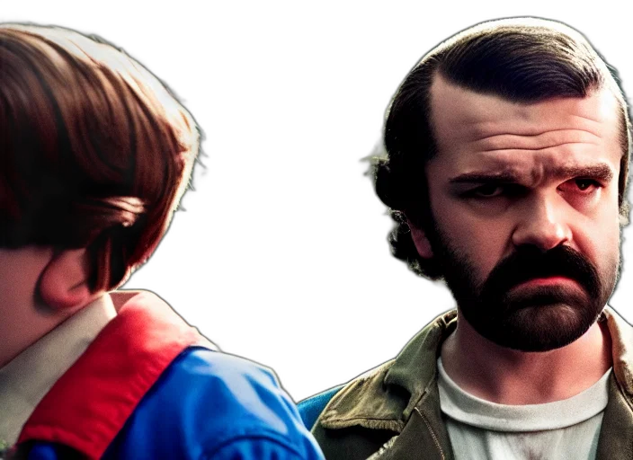 comic book art, concept art, photorealistic, film, still, jim, hopper, mike transparent PNG cut-out
