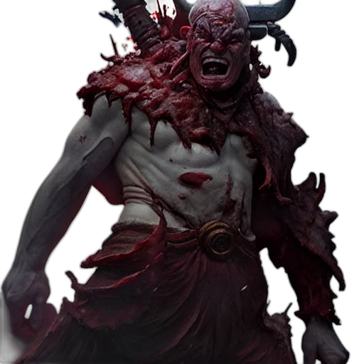 creature, mask, staff, concept art, fantasy art, 3d render, comic book art, red transparent PNG cut-out