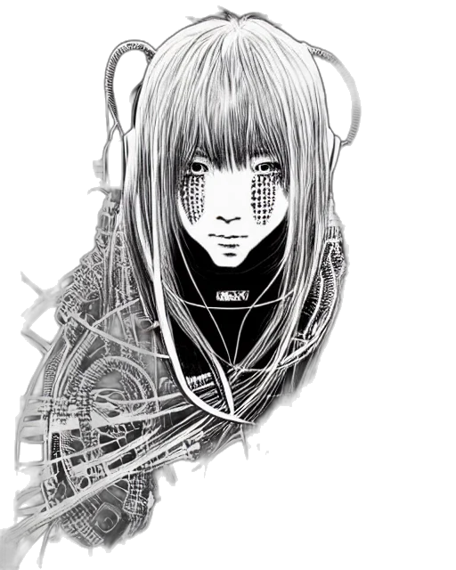 mask, face, robot, hair, cyberpunk, comic book art, concept art, anime transparent PNG cut-out