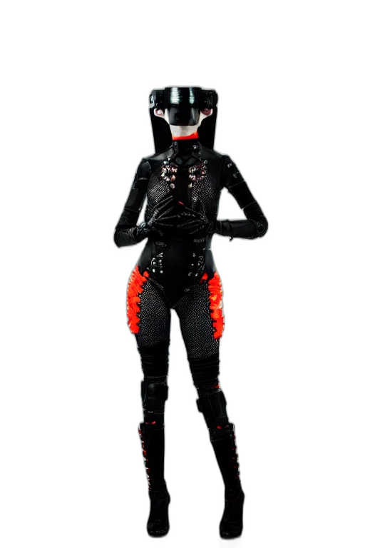 mask, robot, creature, jacket, cyberpunk, 3d render, concept art, dark transparent PNG cut-out
