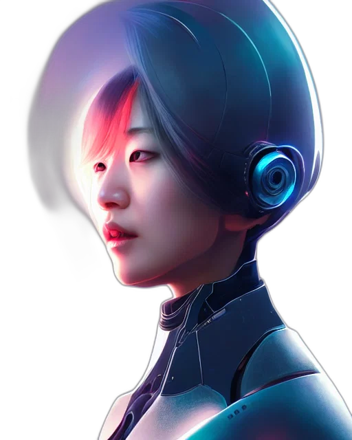 robot, face, mask, cyberpunk, concept art, 3d render, photorealistic, outer space transparent PNG cut-out