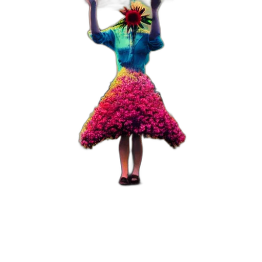 flower, dress, jacket, umbrella, 3d render, concept art, pixel art, neon transparent PNG cut-out