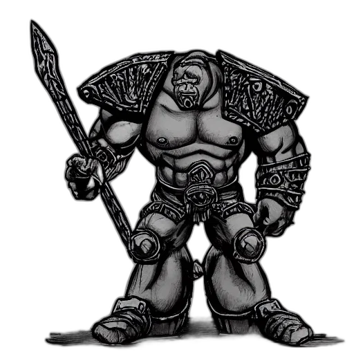 concept art, fantasy art, comic book art, pencil sketch, monochrome, ogre, irongut, battle transparent PNG cut-out