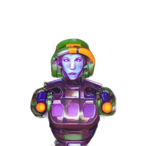 robot, face, weapon, staff, 3d render, pixel art, concept art, vaporwave transparent PNG cut-out