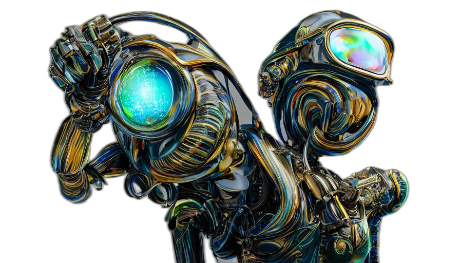 robot, weapon, concept art, 3d render, fantasy art, cyberpunk, bubbles, artstation transparent PNG cut-out