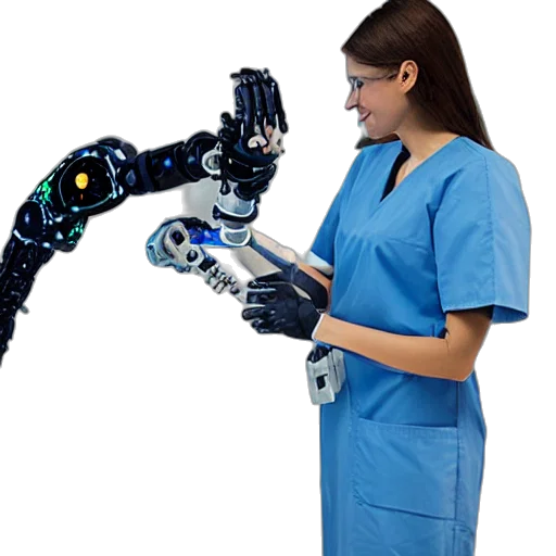 robot, cyberpunk, robotic, arm, operating, patient, hospital transparent PNG cut-out