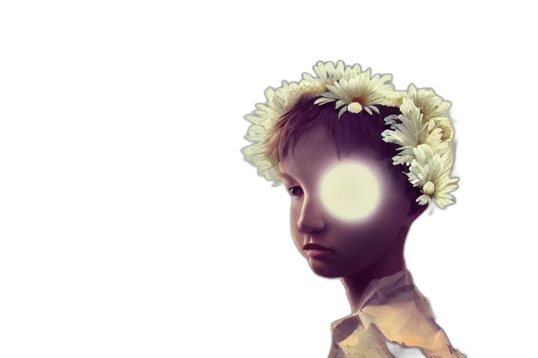 flower, crown, mask, face, 3d render, photorealistic, concept art, vaporwave transparent PNG cut-out