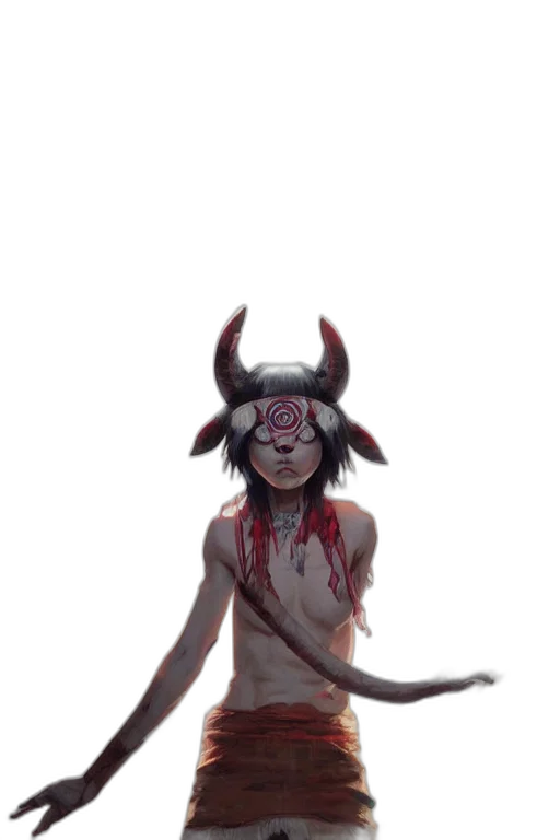 mask, creature, staff, animal, concept art, fantasy art, anime, 3d render transparent PNG cut-out
