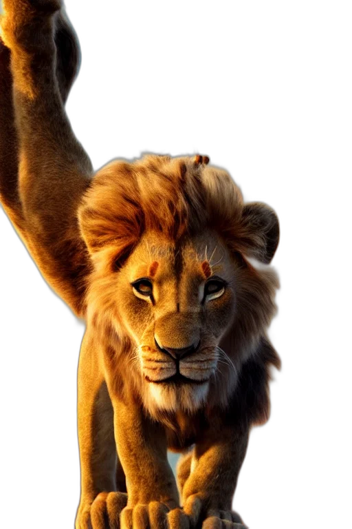 animal, crown, staff, photorealistic, 3d render, concept art, fantasy art, lion transparent PNG cut-out