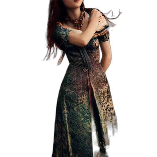 dress, staff, dragon, fantasy art, concept art, photorealistic, 3d render, portrait transparent PNG cut-out
