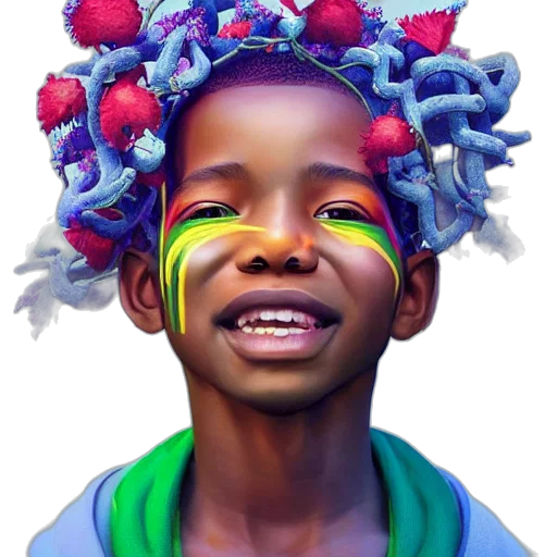 crown, face, flower, photorealistic, concept art, 3d render, watercolor, colorful transparent PNG cut-out
