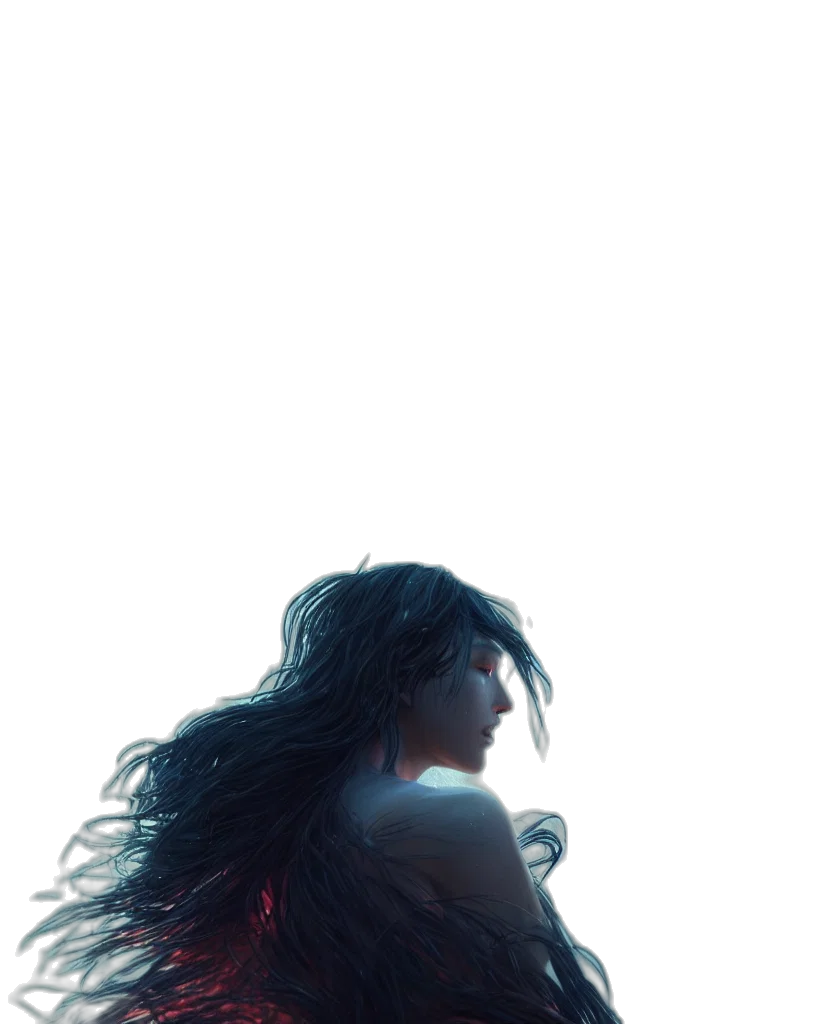hair, dress, creature, jacket, concept art, cyberpunk, comic book art, 3d render transparent PNG cut-out