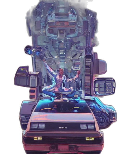 robot, car, jacket, weapon transparent PNG cut-out