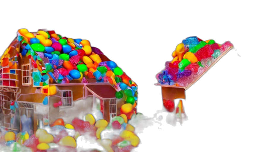 3d render, house, made, candy transparent PNG cut-out