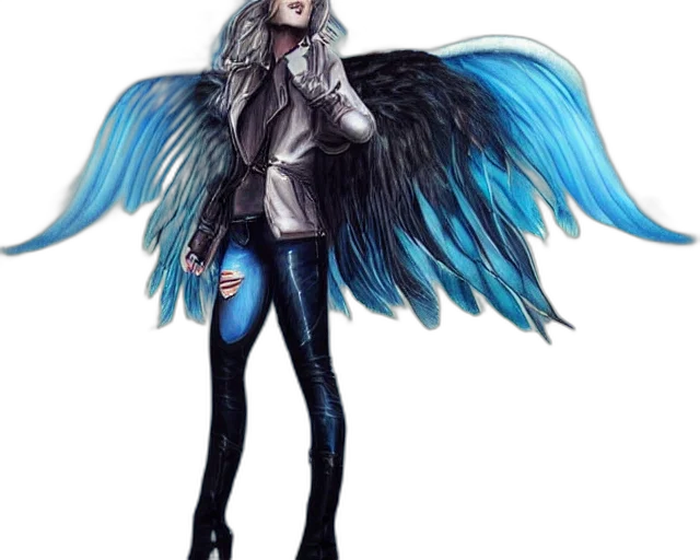 jacket, concept art, fantasy art, comic book art, watercolor, blue, dark, angel transparent PNG cut-out