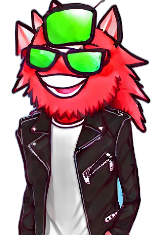 jacket, mask, cartoon, concept art, pixel art, anime, red, neon transparent PNG cut-out