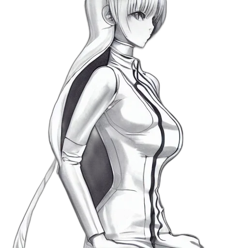 dress, robot, staff, jacket, concept art, fantasy art, anime, pencil sketch transparent PNG cut-out