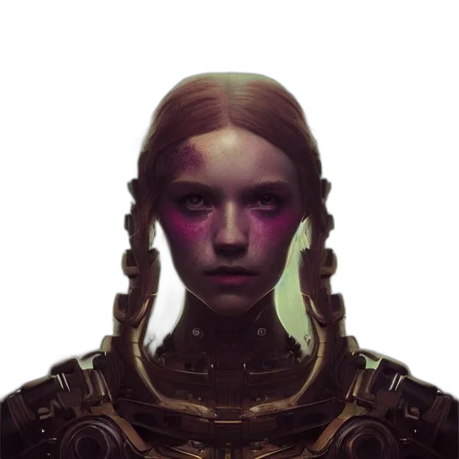 face, robot, mask, crown, cyberpunk, concept art, fantasy art, photorealistic transparent PNG cut-out