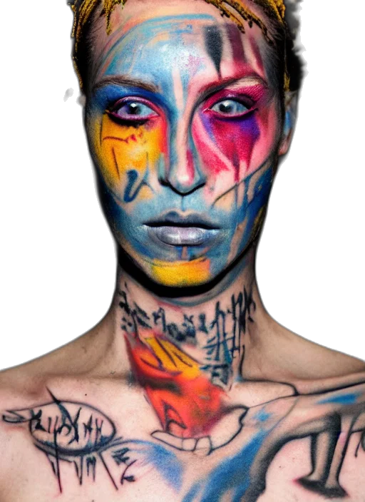 face, mask, cyberpunk, photorealistic, watercolor, colorful, neon, blue transparent PNG cut-out