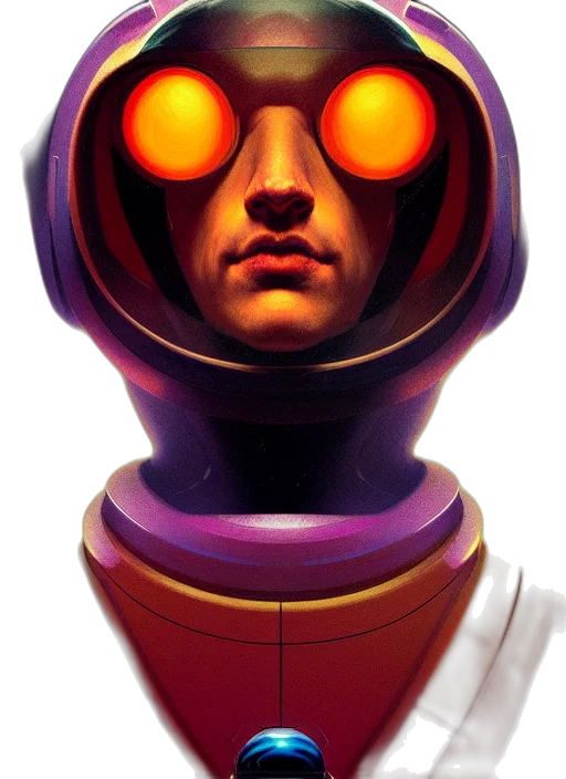 robot, face, mask, concept art, cyberpunk, comic book art, 3d render, outer space transparent PNG cut-out