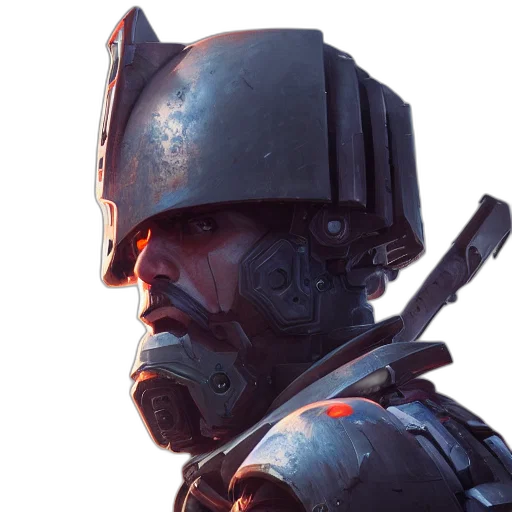 robot, face, mask, weapon, concept art, cyberpunk, 3d render, fantasy art transparent PNG cut-out