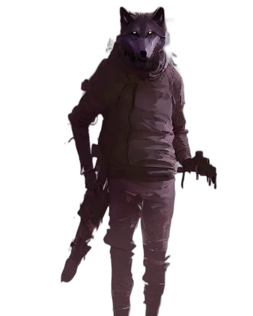 creature, mask, staff, jacket transparent PNG cut-out