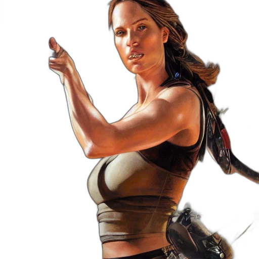 weapon, concept art, comic book art, photorealistic, fantasy art, portrait, lara, croft transparent PNG cut-out