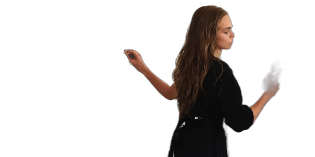 dress, jacket, hair, staff transparent PNG cut-out