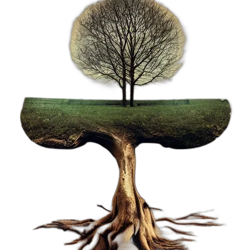 tree, crown, hair, staff, concept art, photorealistic, fantasy art, 3d render transparent PNG cut-out