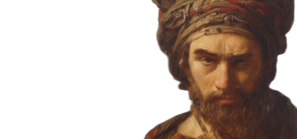 face, hat, oil painting, photorealistic, adriatic, solemn, headhunter, coherent transparent PNG cut-out