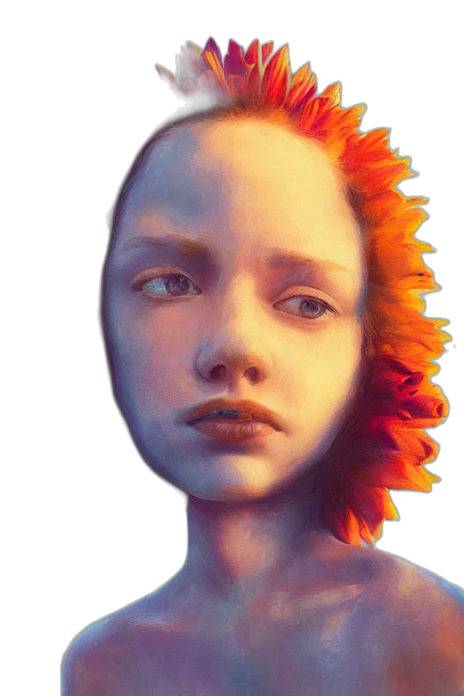 face, crown, hair, creature, photorealistic, fantasy art, concept art, 3d render transparent PNG cut-out