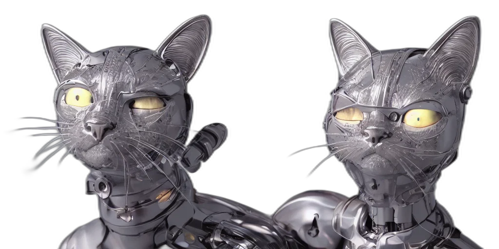 robot, cyberpunk, close, portrait, cybernetic, cat, made, porcelain transparent PNG cut-out