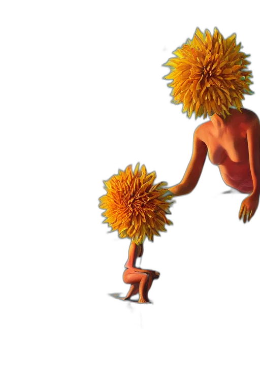 flower, hair, crown, creature, concept art, 3d render, photorealistic, pixel art transparent PNG cut-out