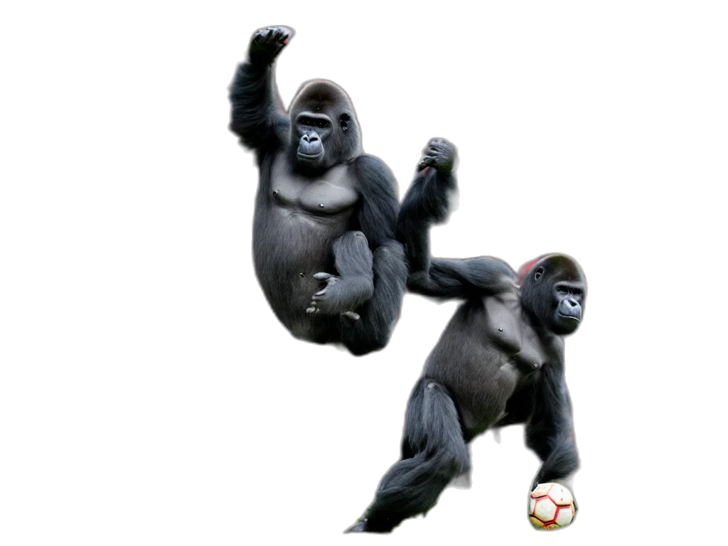 animal, concept art, photorealistic, 3d render, gorilla, jumping, head, ball transparent PNG cut-out
