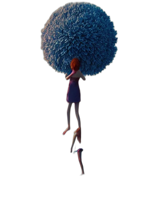 umbrella, dress, tree, hair, concept art, 3d render, fantasy art, pixel art transparent PNG cut-out