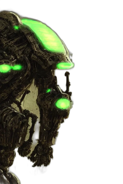 robot, concept art, cyberpunk, comic book art, 3d render, green, close, singular transparent PNG cut-out