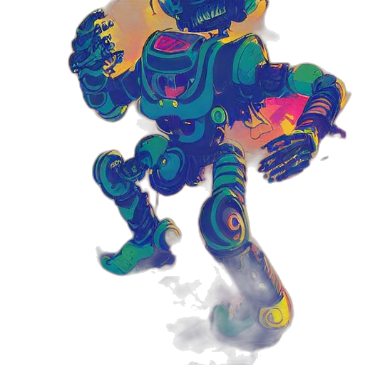 robot, creature, concept art, watercolor, pixel art, comic book art, outer space, blue transparent PNG cut-out